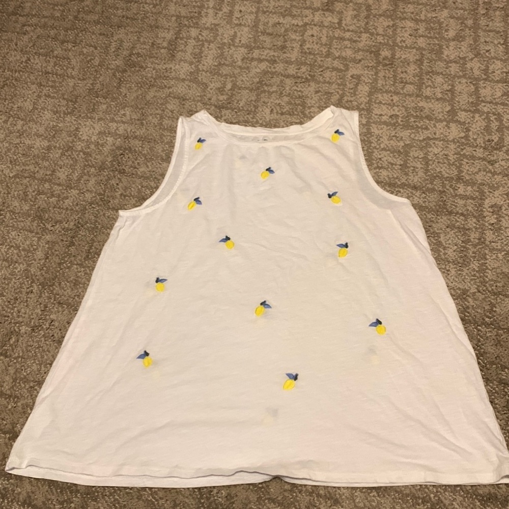 Loft - Womens White Tank with Lemon Appliqué Detail- gently worn - sz Large
